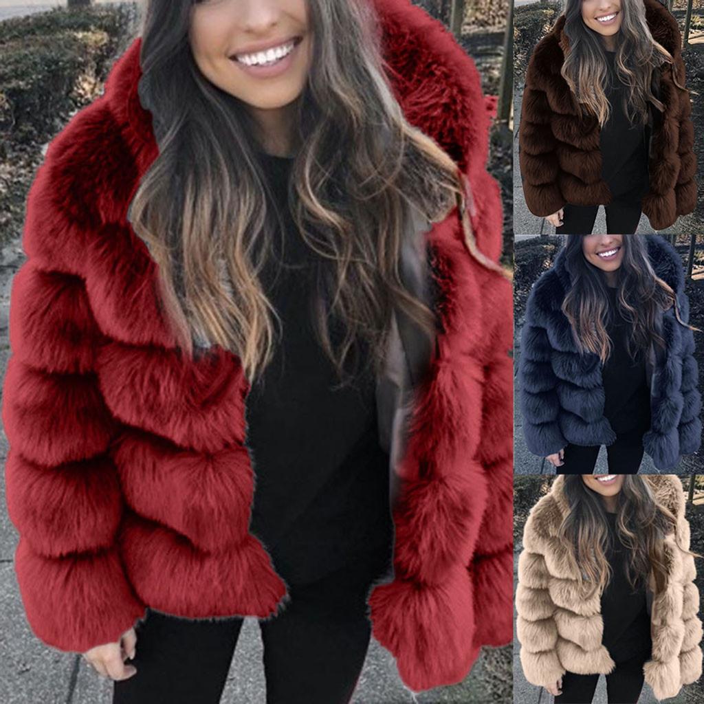 Women Faux Mink Winter Hooded New Faux Jacket Warm Thick Outerwear Jacket