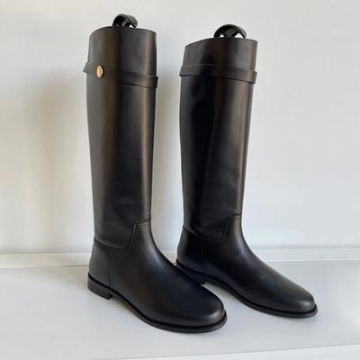 Версия из коровьей кожи~ 2025 осень и зима маленькие золотые монеты ретро высокий голенище толстый каблук толстая подошва до колена тонкие сапоги сапоги рыцаря