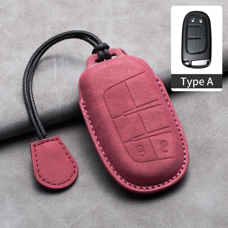 Leather Car Key Case Cover Shell For Jeep Chrysler 300 200 Dodge Charger Grand Cherokee Wrangler Compass Renegade For Fiat 500X