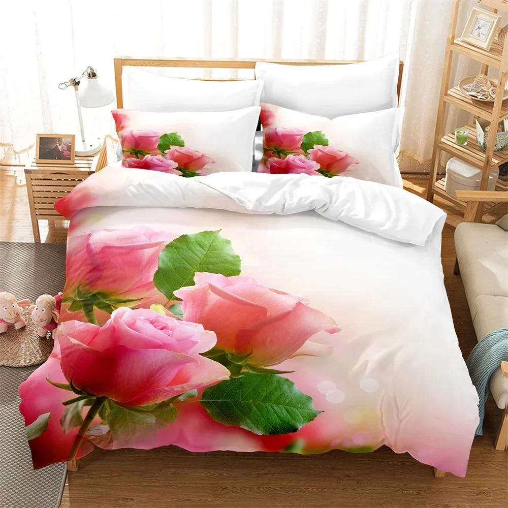 Rose Duvet Cover Set 220X240 for Double Bed Quilt Comforters Cover Pink Floral Bedding Set 3PCS 2PCS Single Beds Queen Full Size