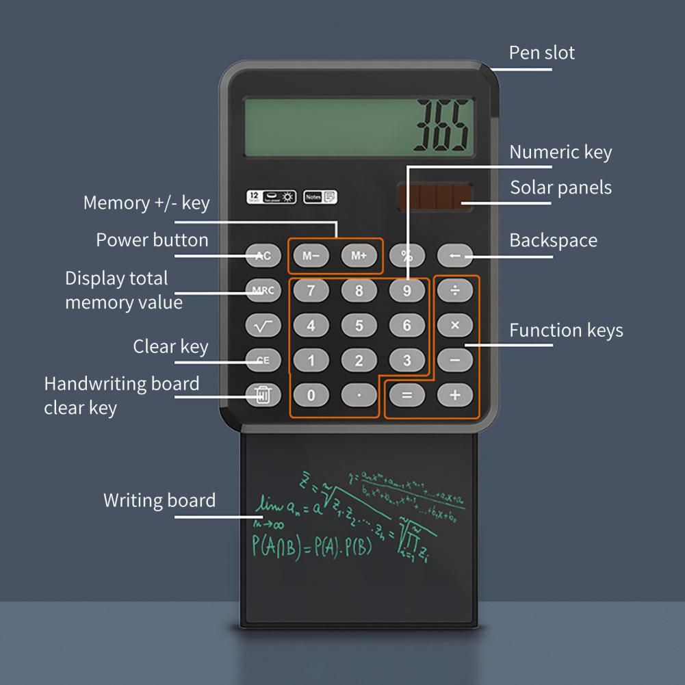 Creative Digital Writing Tablet Calculator Multifunctional Solar Pull-out LCD Handwriting Board 12-Digit Calculator Office