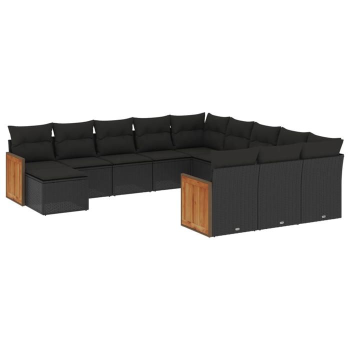 VidaXL Salon de Jardin avec Coussins 9 pcs, Canapés de Terrasse, Ensemble de Meubles de Patio, Mobilier d'Extérieur, Noir 3271407