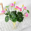 Artificial Lotus with Green Leaf Stem Realistic Fake Flower Home Office Table Centerpiece Faux Flower Branch Floral Arrangement Decoration