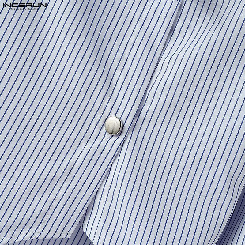 INCERUN Мужские наряды Стойка воротник Полосатый Длинный рукав Кроп-топы На молнии С высокой талией Длинные брюки Комплекты