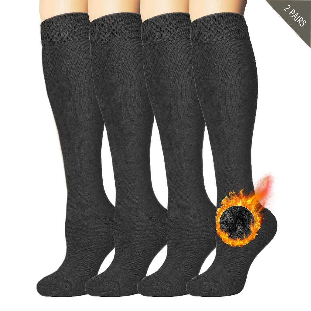 Fleece 2 Pairs Warm Knee High Socks for Women-Thermal Cotton Socks for Hiking,Work,Winter,Gifts