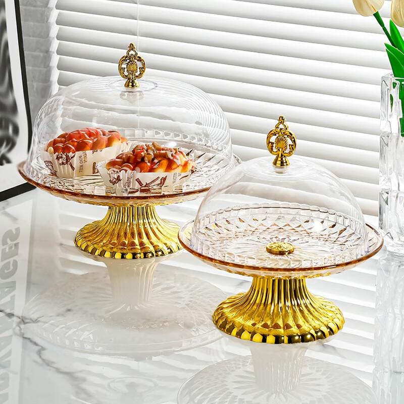 European Style Amber Pedestal Fruit and Cake Plate with Lid