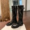 Вымытая коровья кожа~ натуральная кожа черные ретро ботинки универсальные и тонкие толстый каблук ботфорты женские ботинки высокие ботинки