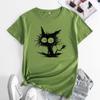 Повседневная футболка с короткими рукавами из чистого хлопка с принтом кота для женщин