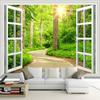 3d Green Sunshine Forest Road Window Natural Landscape Wallpaper Mural,Living Room Tv Wall Bedroom Home Decor Wall Sticker