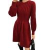Autumn and Winter Women's Knitted Dress Waisted New Year's War Dress Round Neck Bottoming Twist Sweater Skirt