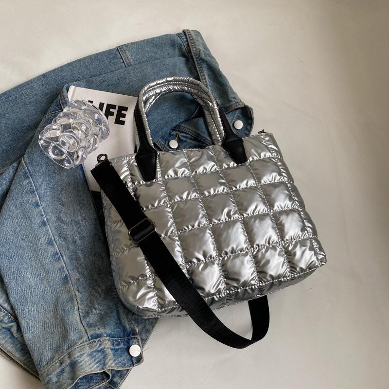 Женские сумки через плечо, женская сумка большой емкости, стеганая сумка-тоут, нейлоновая однотонная сумка-портфель, сумка-пуховик через плечо
