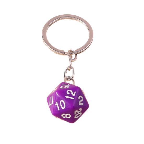Yousheng Dice Keychain 20 Sides Number Curved Stainless Polished Chain Geometric Car Key Holder Handbag DIY Pendant Key Organizer