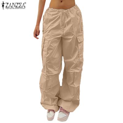 Женские повседневные однотонные свободные длинные брюки с завязками на талии