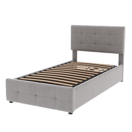 Upholstery Bed 90 x 200cm Height-Adjustable Headboard Large Space Ergonomic Children Design Hydraulic Single with Slatted Frame Home Furniture Flat