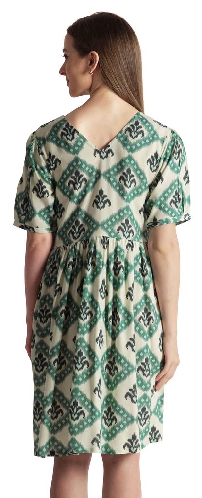 Bimba Printed Summer Shift Dress For Women V Neck Short Dress W  Pockets Western Midi