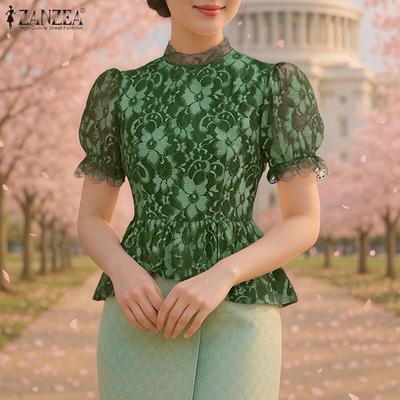 Женская летняя повседневная блузка с кружевной вставкой и рукавом три четверти