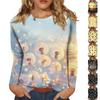 Women's Fashion Casual Long Sleeve Flowers Print Round Neck Top