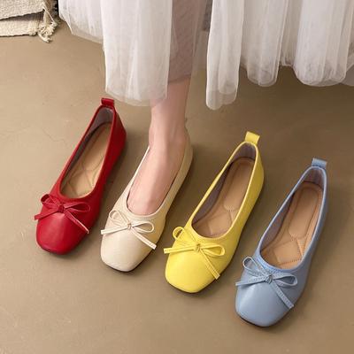 Классические балетки с круглым носком Женские туфли из мягкой кожи Лоферы-балетки Элегантный бант Женские туфли для платья Мокасины Большого размера