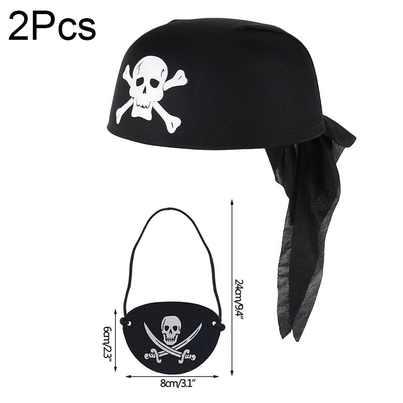2Pcs/Set Pirate Hat And Pirate Skull Eye Patches Halloween Cosplay Captain Cap Headband For Adult Kids Birthday Party Decor Prop
