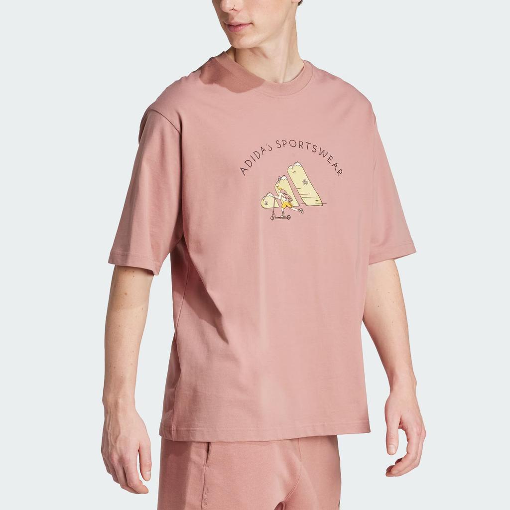 adidas Спортивная одежда Codes Doodle Скутер Повседневная футболка с круглым вырезом и коротким рукавом Мужские топы Тепло-земляной-коричневый JJ3969