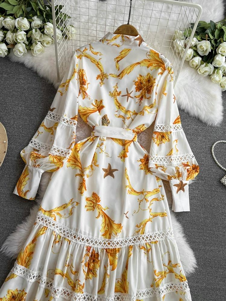 Женское винтажное богемное праздничное длинное платье макси с принтом и рукавом-фонариком, однобортное шикарное платье в стиле бохо