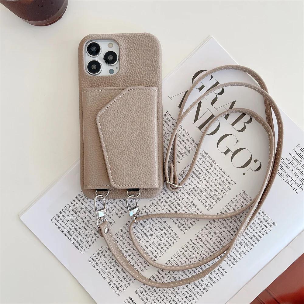 Leather Crossbody Lanyard Wallet Phone Case for IPhone 15 14 13 12 11 Pro Max Mini X XR XS Max 8 7 Plus SE 2 3 Card Holder Cover