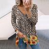 Women Autumn Floral Leopard Sunflower Printed Long Sleeve T-Shirts Loose V-Neck Plus Size Tee Shirt Tops Comfy Blouse