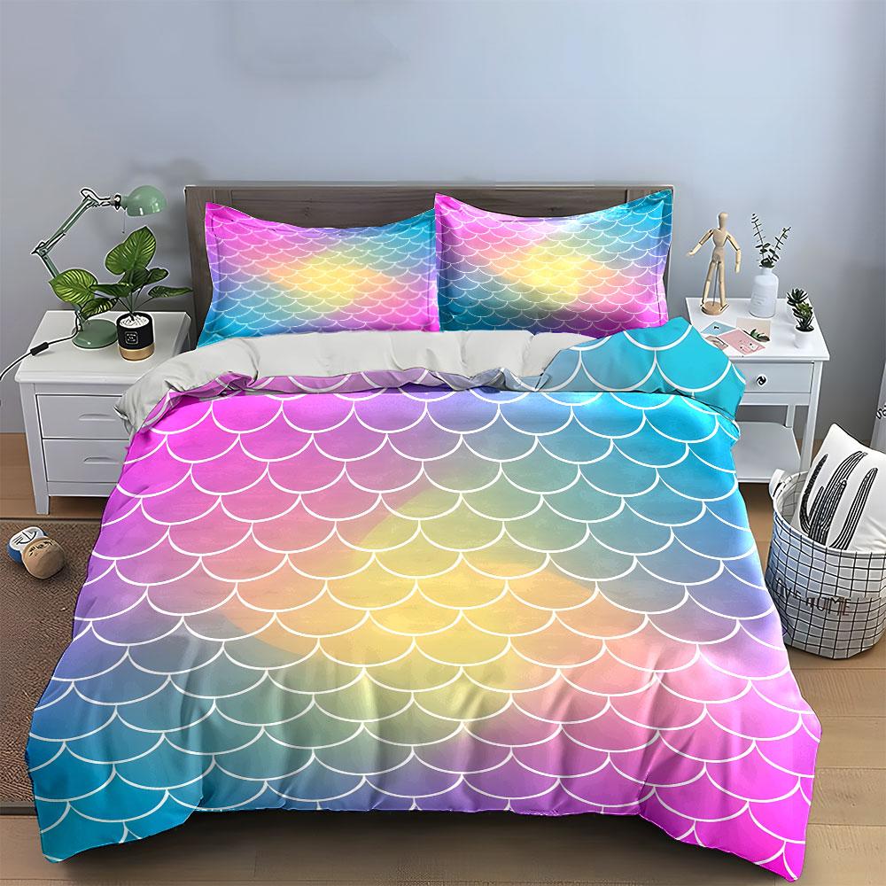 Rainbow Mermaid Scale Bedding Bedding Duvet Cover Set Duvet Cover Pillowcases (1 * Duvet Cover 2 * Pillowcases, without duvet insert)