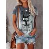 Women's 3D Animal Letter Print Casual Loose Round Neck T Shirts