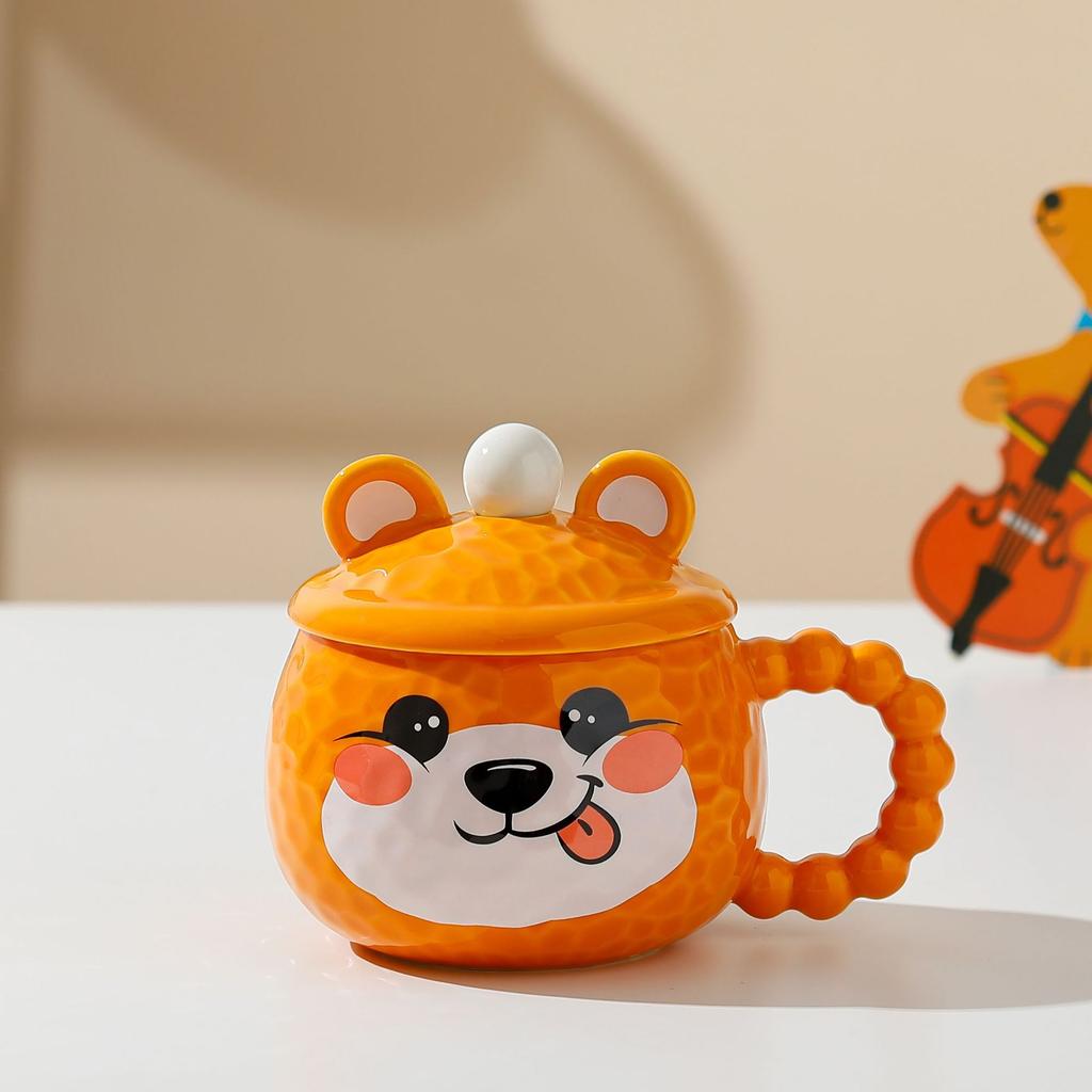 Cartoon Animal Ceramic Mug with Lid Office Coffee Milk Tea Water Cup Cute Children Breakfast Cups Household Drinkware