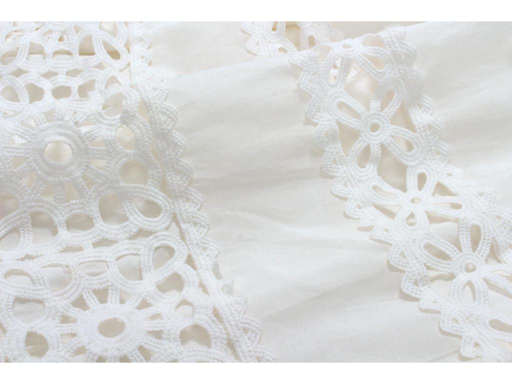 Пляжное платье с V-образным вырезом и рукавами-фонариками, отделанное кружевом ручной работы, в французском стиле с ажурным узором