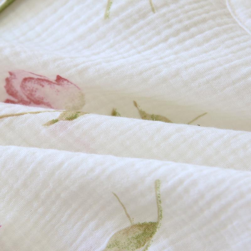 Женский пасторальный пижамный комплект - Длинный рукав, Двухслойный креп, Чистая хлопковая марля для весны, лета, осени.