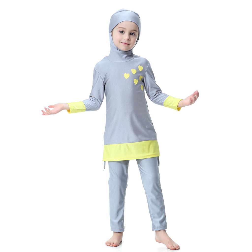 Детский мусульманский купальный костюм для девочек, двухсекционный исламский купальник с длинными рукавами и полным покрытием, пляжная одежда