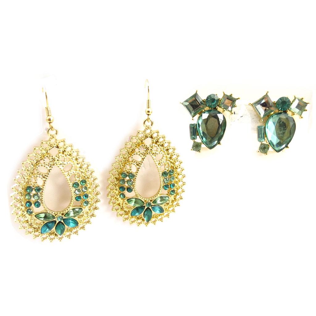 Les Trésors De Lily [K7270] - 2 пары золотисто-зеленых сережек «Скарлетт».