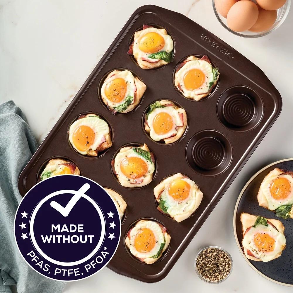 Форма для маффинов с антипригарным покрытием, 12 ячеек, форма для выпечки, сталь толстого калибра, прочная антипригарная поверхность, легкое извлечение, широкие ручки, можно использовать в духовке до 450°F