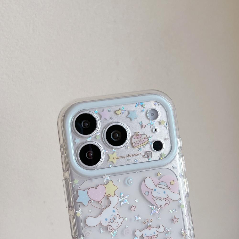Милый мультяшный Sanrio Cinnamoroll Блестящие Звездочки Чехол для Телефона Для iPhone 17 16 15 14 13 Pro Max Прозрачный Мягкий ТПУ Чехол