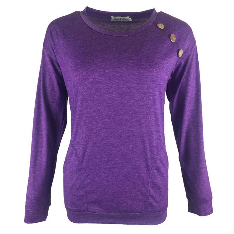 Fashionable Women's Long Sleeve Pullover Sweater With Button Deco And Versatile Style