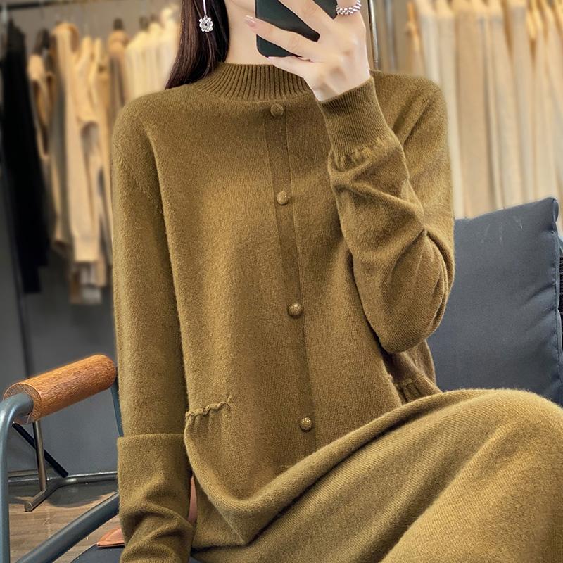 Women's Cashmere Dress Qinghe Cashmere 70% Wool 30% Cashmere Women's Autumn and Winter Cashmere Dress Soft and Warm