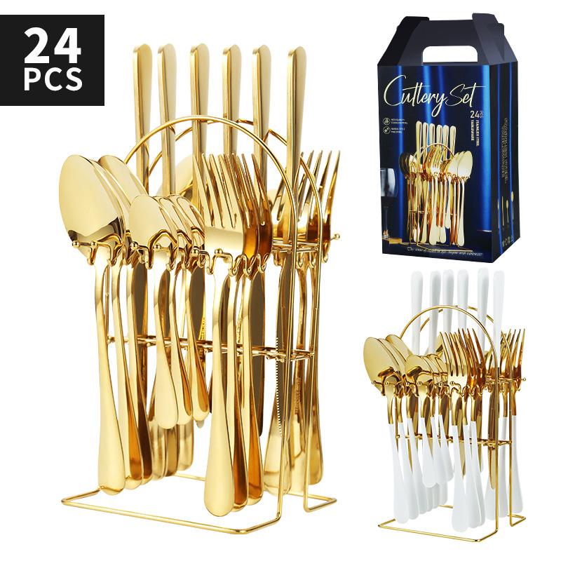 24 Pieces Luxury Tableware Cutlery Set Stainless Steel Tableware Set Gold Tableware Set Knife Fork Spoon Dishwasher Tableware