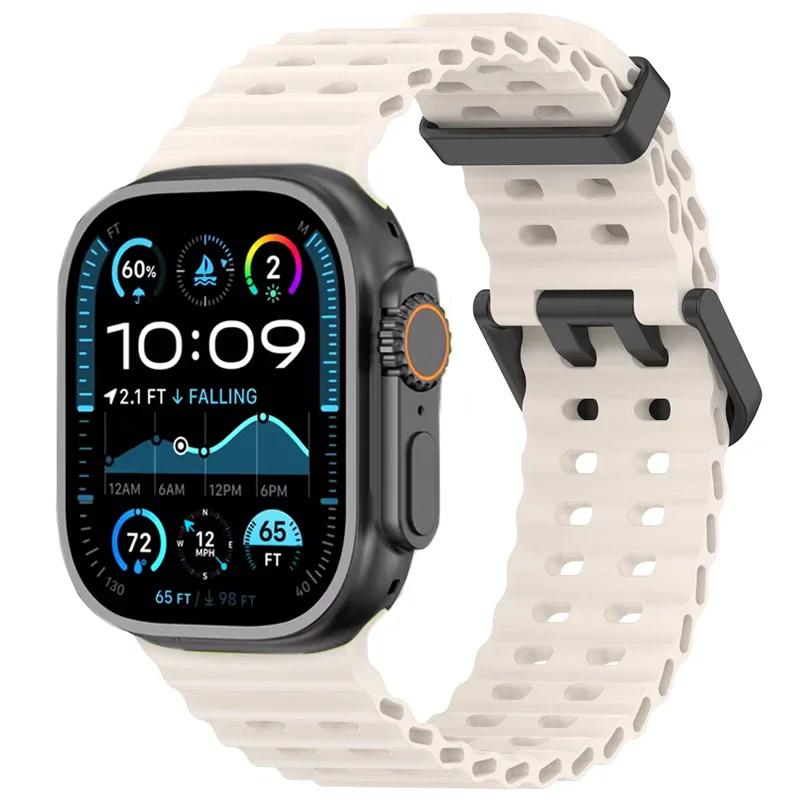 Силиконовый ремешок Ocean для Apple Watch Ultra 3 2 49 мм/11 10 46 мм 45 мм 44 мм Спортивный ремешок Браслет iWatch Серии 9 8 7 6 5 4 SE 3