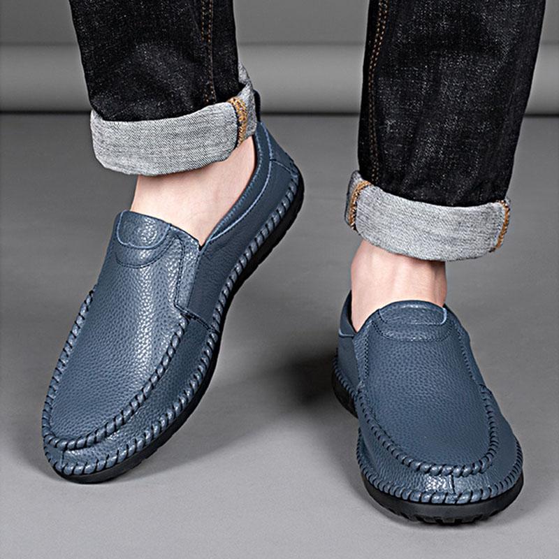 Обувь из натуральной кожи Мужские мокасины на плоской подошве из коровьей кожи Мужские туфли для вождения Брендовая мужская повседневная обувь Мужская обувь Черный Синий