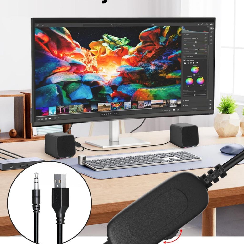 1 Pair of Portable Mini Speakers for Desktops and USB Compact PC Speakers with 3D Surround Sound Laptops, Powered,