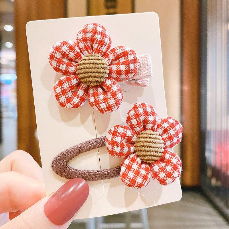 Pretty Hair Accessories for Baby Girls 5 PCS Mini Hair Clips Set Sweet Candy Color Bow Flower Fabric Side Clips