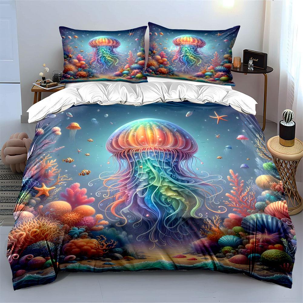 "Colorful Ocean Jellyfish Set" Soft Skin-Friendly Bedding Set Includes 1 Duvet Cover And 2 Pillowcase, Gift