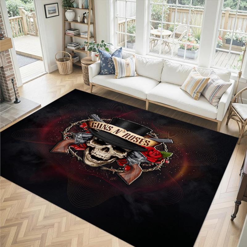Guns N’ Roses Design Crystal Velvet Carpet Cozy Non?Slip Printed Rug For Bedroom Living Room Entrance