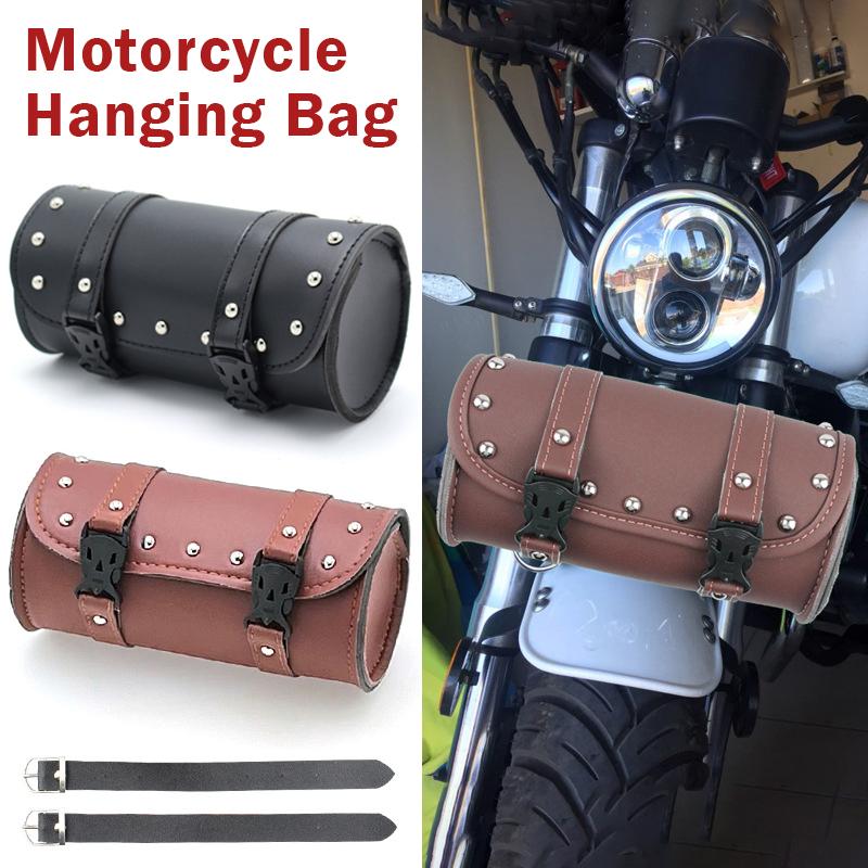 PU Leather Universal Motorcycle Tool Bag Waterproof Front Fork Handlebar Toolkit Vintage Roll Hanging Storage Barrel