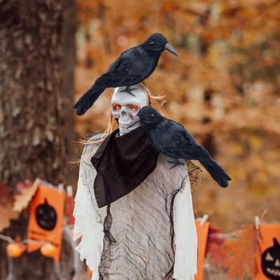 Реалистичные Хэллоуинские украшения, Натуральная величина Черный пернатый ворон Для декора дома, сада, двора, Искусственная птица Симуляция ворона Реквизит для Хэллоуинской вечеринки