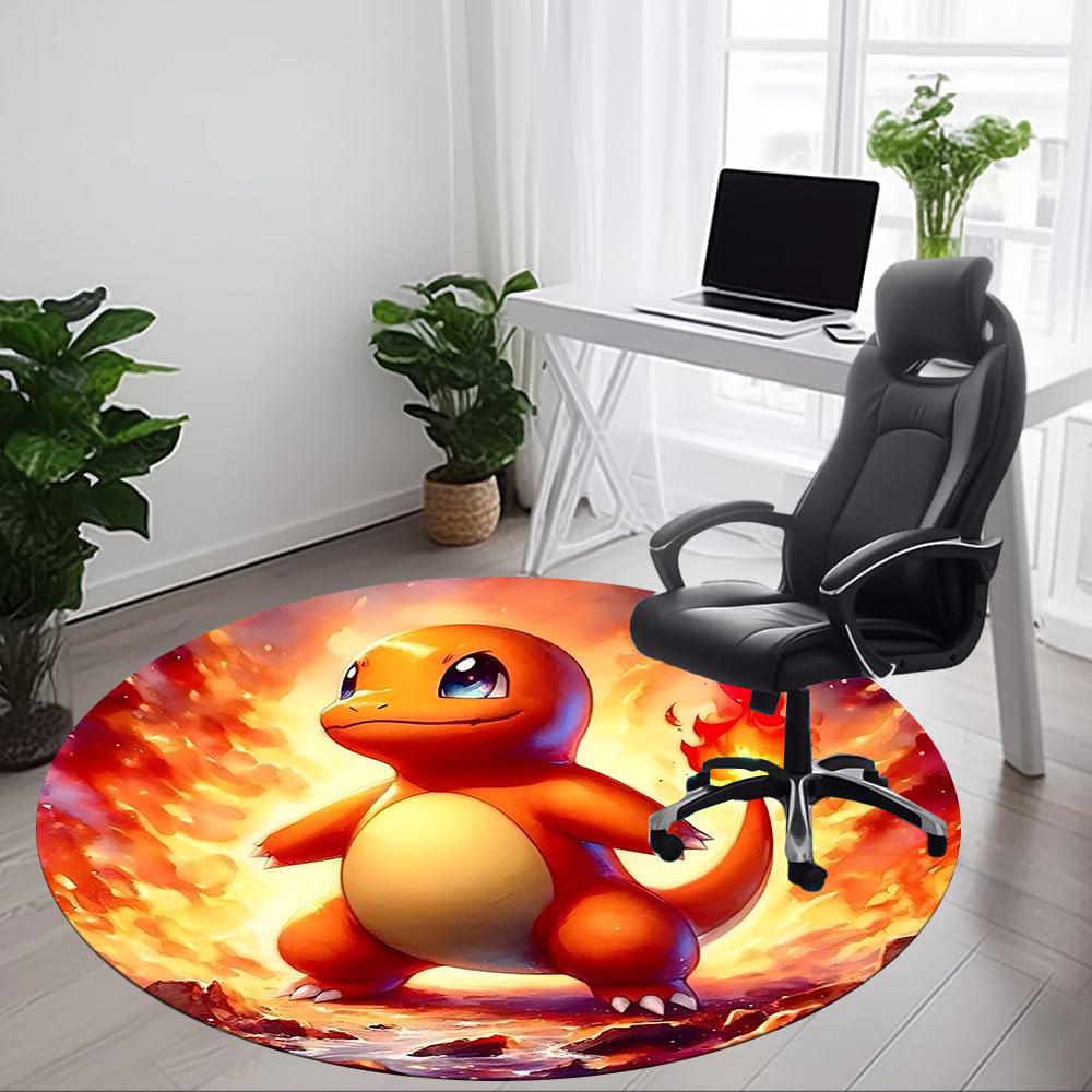 1pcPokémon Flame Dragon Office Round Area Rug, Indoor Mat Suitable For Office, Bedroom Living Room Home Decor, Room Deco, Offic a0928144