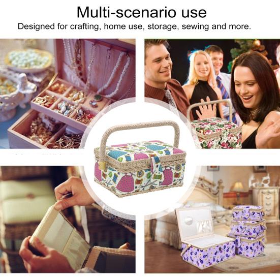 Большая вместительная корзина для шитья, органайзер для швейных принадлежностей с переносной ручкой, нитками, иглами, ножницами, чехлом для швейного набора