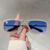 Stylish Sunglasses with Rhinestones Lady Fashion Gradient Outdoor Sun Glasses Trendy Luxury Brand Punk Design Rave Shades
